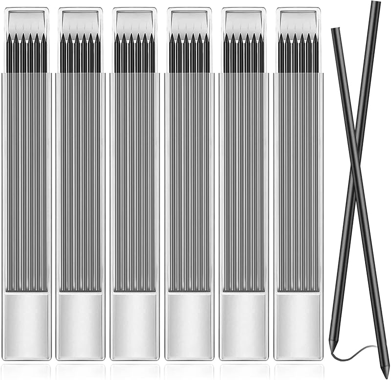 Carreuty 36Pcs Carpenters Pencil Refills 2.8mm Deep Hole Black Lead
