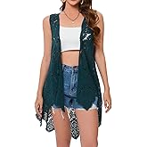 Women's Crochet Lace Vest Boho Sleeveless Kimono Irregular Hem Cardigan