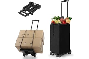 Folding Shopping Cart Utility Rolling Crate Compact Hand Truck Dolly on Wheels with Removable Waterproof Bag Telescoping Hand