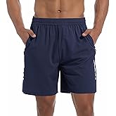 Lissmith Men's Athletic Gym Shorts with 3 Zipper Pockets 7" Lightweight Quick Dry Workout Running Shorts