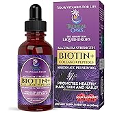 Maximum Strength 165,000mcg Liquid Biotin & Collagen Drops – Vitamins for Hair Growth for Women & Men – Supports Healthy Hair, Radiant Skin & Strong Nails – 98% Absorption, Non-GMO, 60 Servings