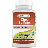 Best Naturals Zinc Sulfate 220 mg 120 Tablets - 3rd Party Lab Tested - Made in the USA - Gluten Free
