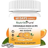 NutritiPure Chewable Iron 65 mg with Vitamin C 270 mg (for Women/Men) |60 Days Supply | No Sugar- Zesty Orange Flavor Supplement 60 Count