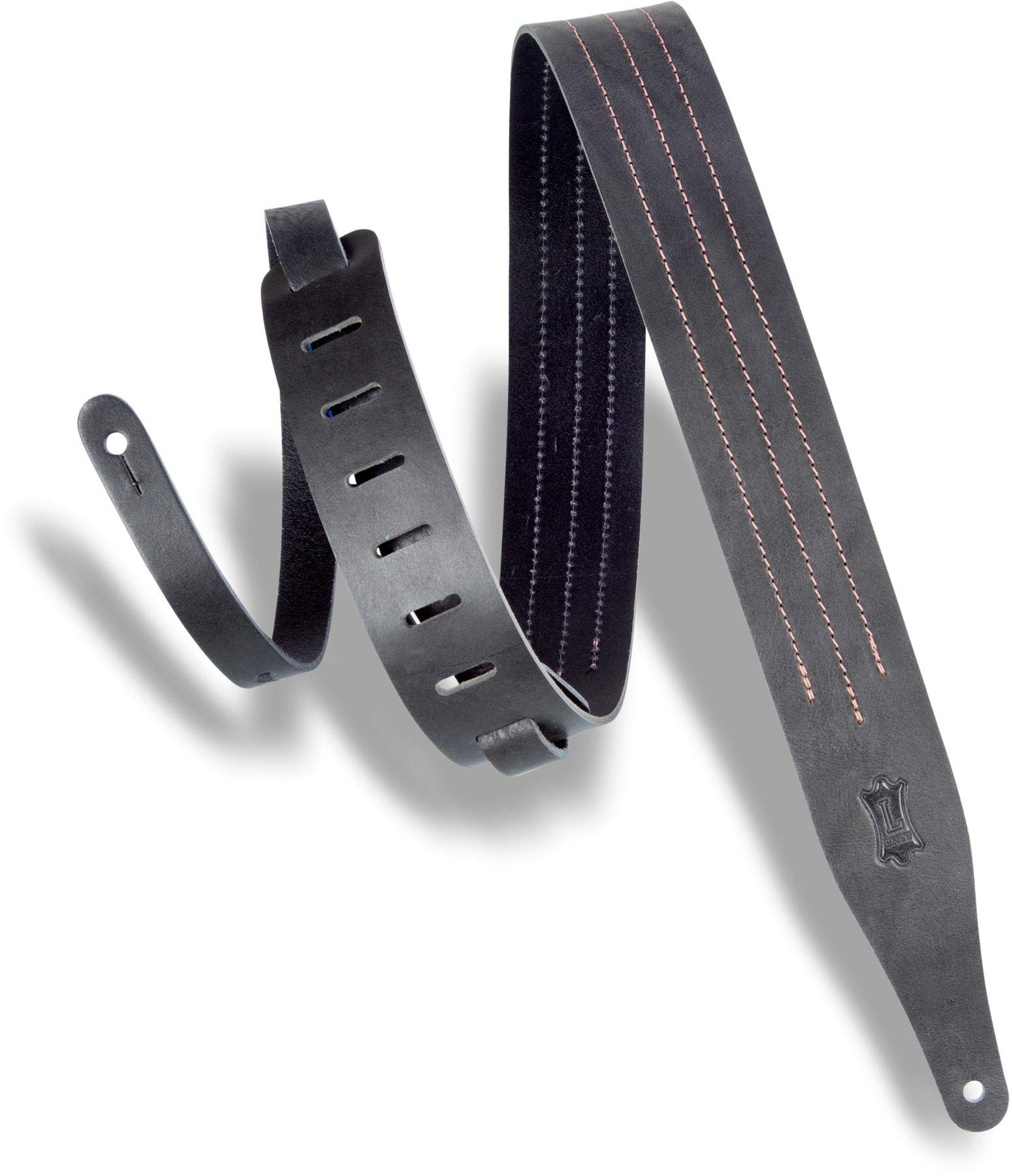 Levy's Leathers 2" Veg-Tan Leather Guitar Strap Triple Stitch - Contrast Design; Black and Brown MV217TS-BLK_BRN