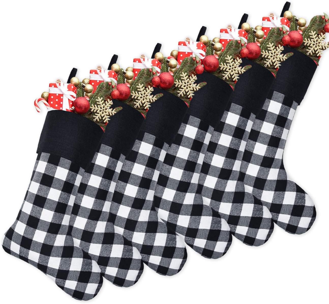 Stockings & Holders - Senneny 6 Pack Christmas Stockings- 18 Inch Black White Buffalo Plaid Christmas Stockings with Black Cuff Fireplace Hanging Stockings for Family Christmas Decoration Holiday Season Party Decor