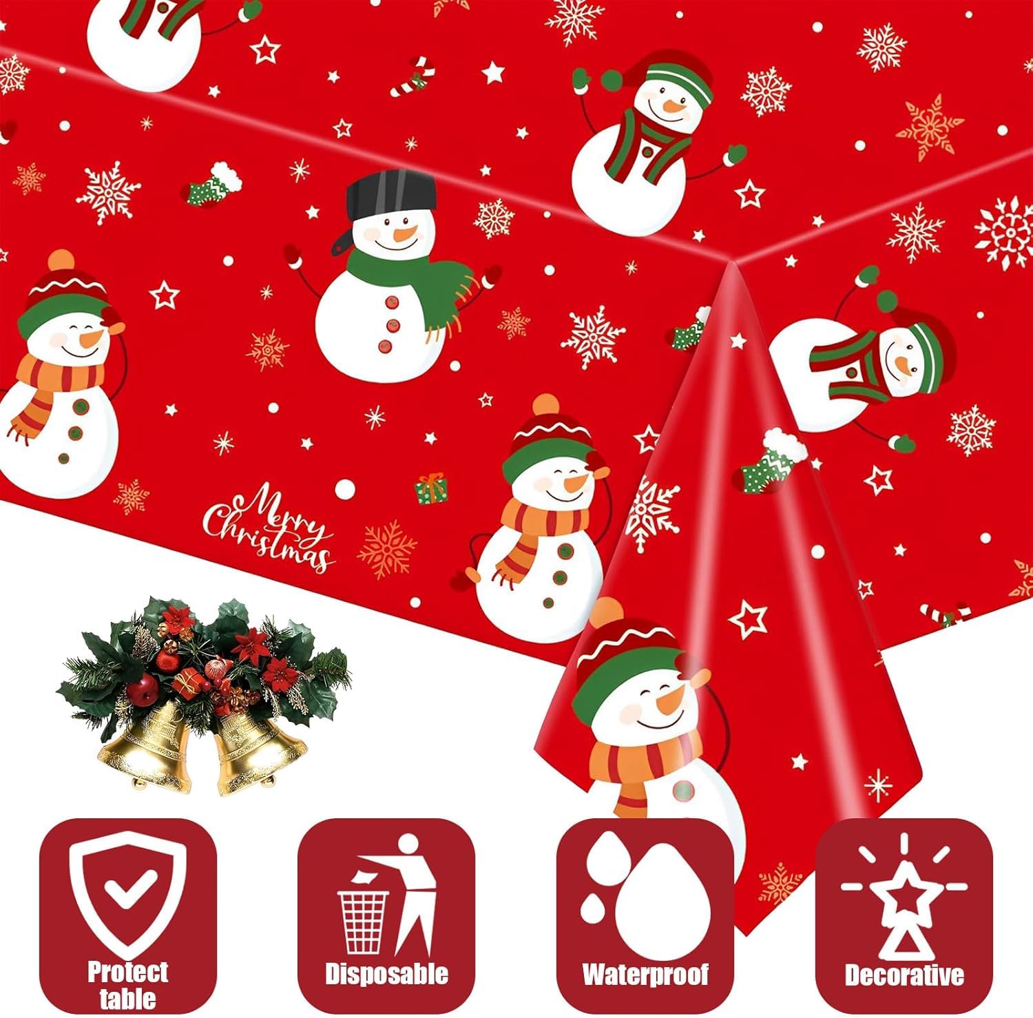 2 Pack Christmas Snowman Table Cloth Party,137x274cm Rectangle Large Plastic Red Tablecloth Snowman Party Tableware Decorations,Dinner Table Cloths Xmas Tablecovers Partyfor Winter Holiday Xmas Partys