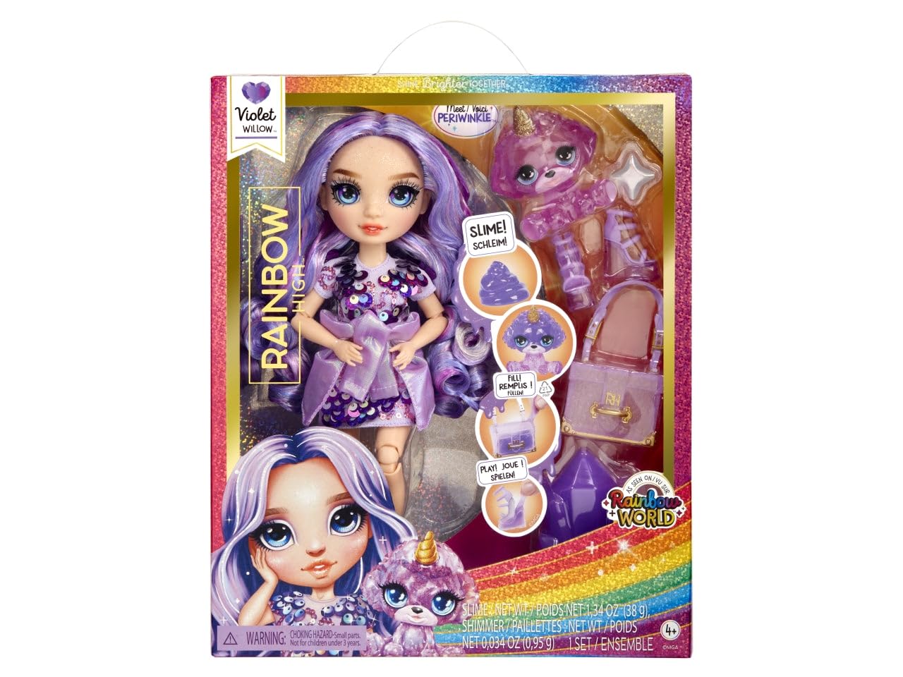 Rainbow High Fashion Doll with Slime & Pet - Violet (Purple) - 28 cm Shimmer Doll with Sparkle Slime, Magical Pet and Fashion Accessories - Kids Toy - Great for Ages 4-12 Years