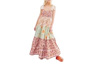 ESCBUKI Floral Dresses for Women 2024 Tie Shoulder Maxi Dress Boho Midi Dresses Wedding Guest Dresses for Women Summer