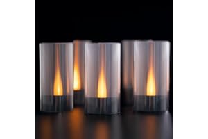 LANKER Flameless Candles, Battery Operated LED Pillar Candles, D1.5 x H3 inch, Flickering Warm Yellow Long Flame-Effect Light with Black Base, Romantic Electronic Fake Candles, Set of 12 (Black)