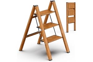 SOLADDER 3 Step Ladder, Folding Step Stool with Anti-Slip Wide Sturdy Pedal, Multi-Use for Home and Kitchen Use, Space Saving-Woodgrain(300 lbs Capacity)