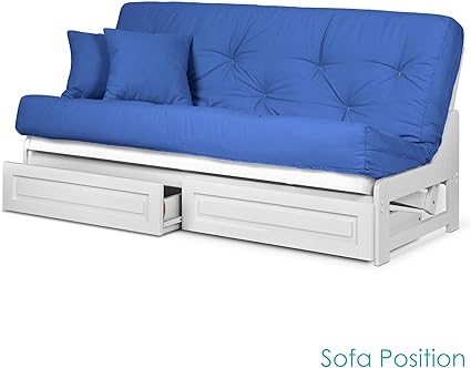 Arden White Futon Frame With Storage Drawers Full Or Queen Size