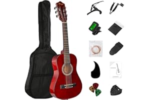 BESYOU 30in Beginner Kids Acoustic Guitar Basic Starter Kit Tuner Capo Strings Winders Strap Picks Student Youth Toddler Guitar Pickguard with Gig Bag Brown