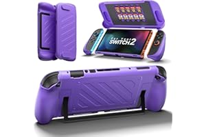 JSAUX Split Protective Case for Nintendo Switch 2, TPU Middle Frame & PC Front Cover, Non-Slip Ergonomic Grip, Storage for 10 Game Cards, Supports Stand Use-PC0114(Purple)