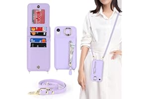 DEYHU iPhone XR Phone Case with Card Holder for Women, iPhone XR Case Wallet with Strap Credit Card Slots Crossbody with Kickstand Zipper Case for iPhoneXR - Purple