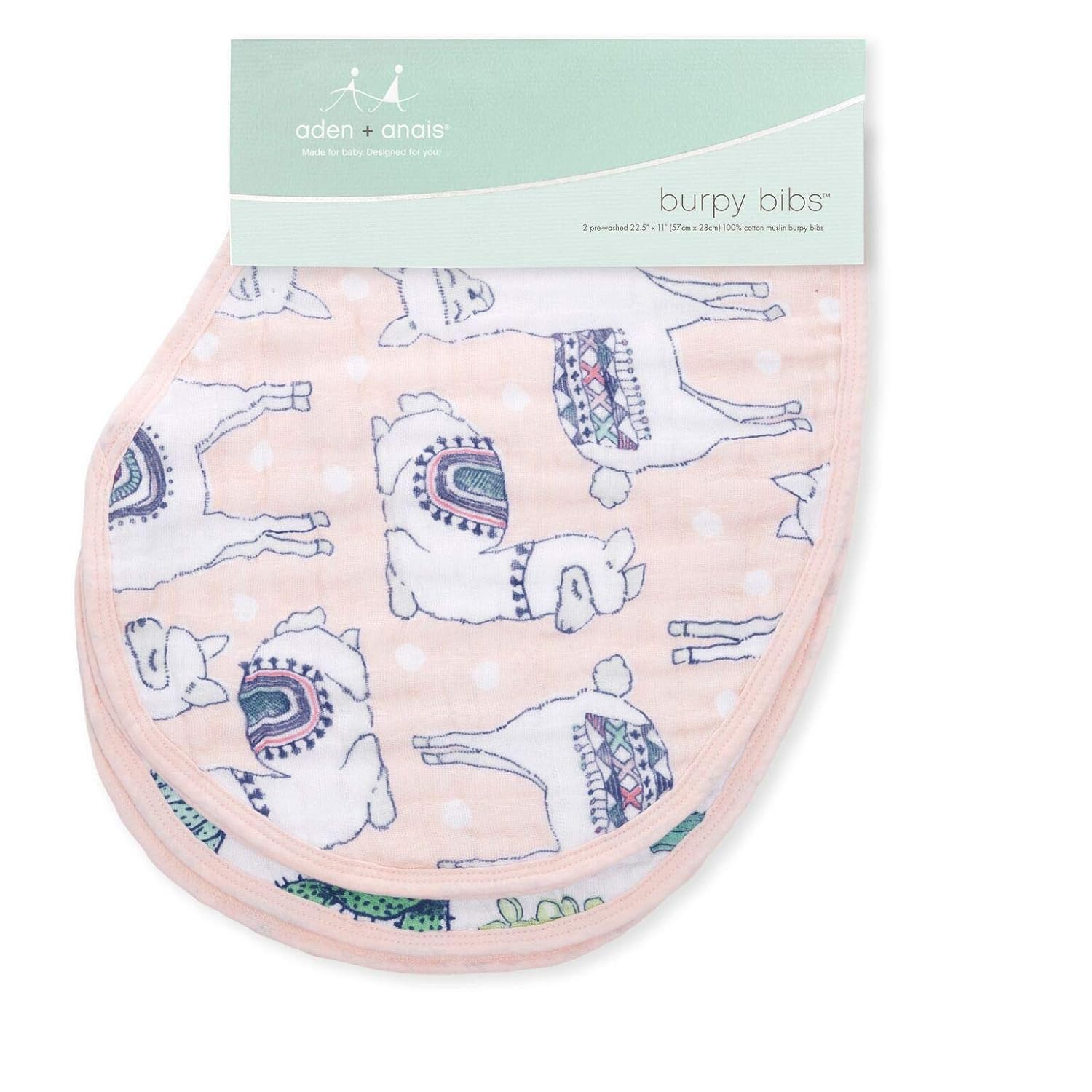 aden + anais Burpy Baby Bib, 100% Cotton Muslin, 4 Layer Multi Use Burping Cloth, Super Soft & Absorbent Burp Rag for Infants, Newborns and Toddlers, 2 Pack, Trail Bloom Llamas: Baby