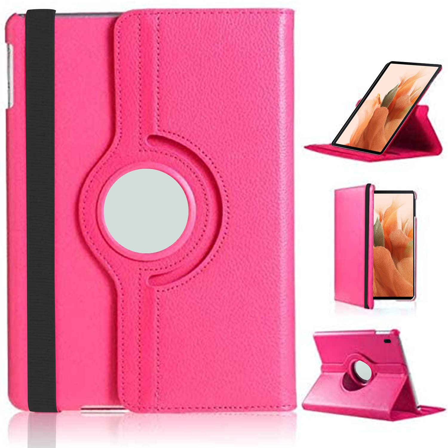 DN Technology Case For Samsung Galaxy Tab S8 Plus / S7 FE / S7+ 12.4 inch Multi Angle 360° Rotating Smart Folio Protective Tablet Cover with S Pen Holder (PINK)