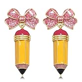 BVGA Teacher Earrings for Women Bow Pencil Drop Dangle Earrings Teacher Jewelry Accessories Back to School Outfits Teacher Appreciation Gifts