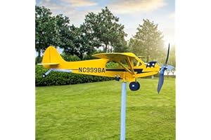 INBOXXE Piper J3 Cub Airplane Weathervane, 2023 New Airplane Wind Spinner Metal Weathervane Windmill, Airplane Weather Vane for Yard Garden Patio Lawn Roof, Gifts for Flight Lovers (Large: 12.59 x 11in)