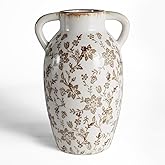 CheeryStow Vintage Ceramic Vase with Handles, 9.45 Inch Crackle Glaze Floral Pattern Vase, Rustic Farmhouse Decorative Flower Vase for Table Centerpieces, Boho & Chinoiserie Home Decor