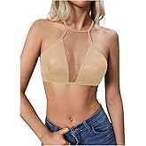 SweatyRocks Women's Sheer Mesh Halter Bra Wireless Criss Cross Light Support Bralettes