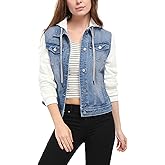 Allegra K Women's Jean Jackets Layered Drawstring Hood Denim Jacket with Pockets