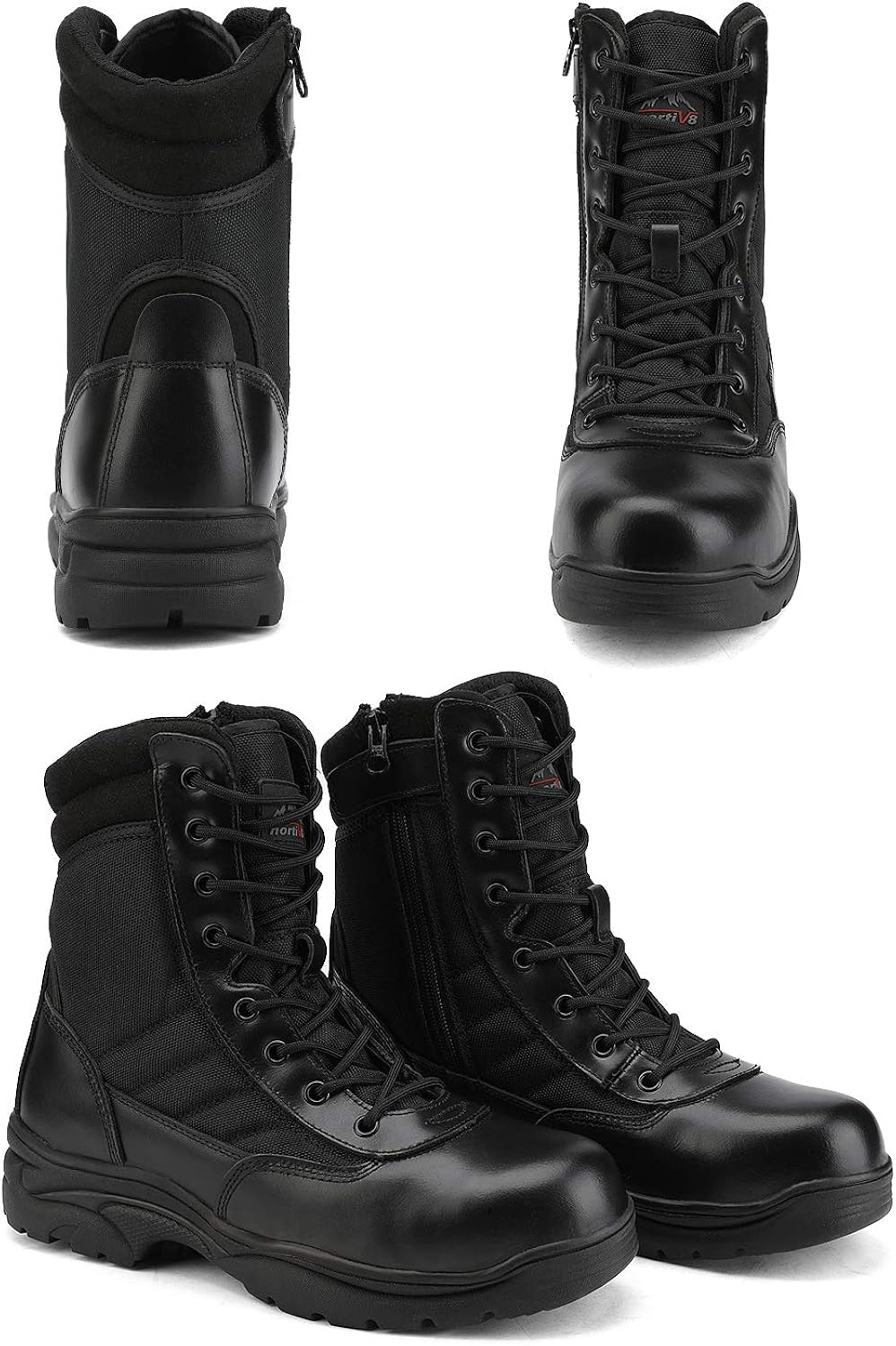 NORTIV 8 Men's Military Tactical Work Boots Side Zipper Leather Motorcycle Combat Bootie: Shoes