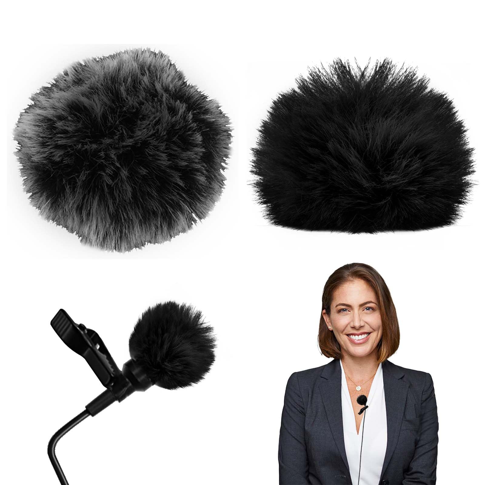 Homirty 2 Pack Microphone Windscreen Muff, Furry Windscreen for Lavalier Lapel Microphone, Furry Lav Windscreen, Furry Wind Muffs for Microphones, Cover for Lapel Microphone, Lavalier Wind Muff, 1cm