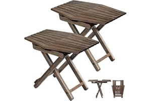 DAXULY Small Patio Table, Outdoor Folding Side Table, Small Side Table, Accent Table, Small Coffee End Table, Wood Table Top for Living Room, Bedroom, Toilet, Small Space (Walnut - Set of 2, 18"x13")
