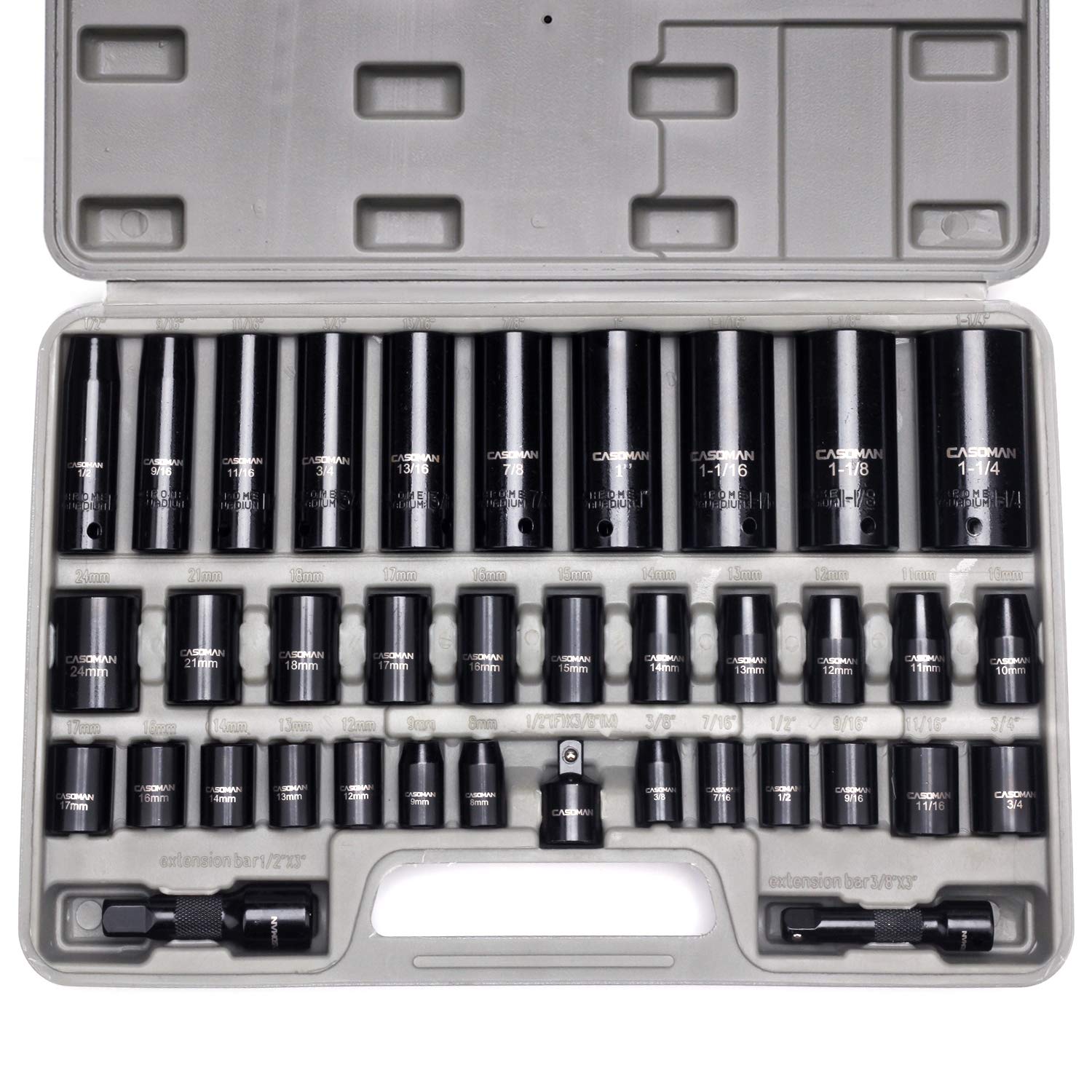 Casoman Complete 3 8 And 1 2 Drive Impact Socket Set Inch Sae Metric Cr V 6 Point 3 8 1 1 4 8 Mm 24 Mm Deep Shallow 38 Piece Impact Socket Set Buy Online In Dominica
