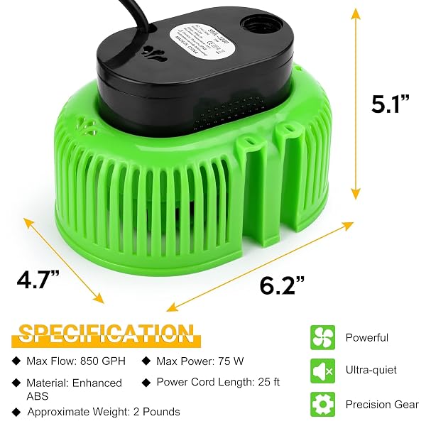 POOL COVER PUMP ABOVE GROUND – SUBMERSIBLE WATER SUMP PUMP SWIMMING WATER REMOVAL PUMPS, WITH DRAINAGE HOSE & 25 FEET EXTRA LONG POWER CORD, 850 GPH, 6 ADAPTERS