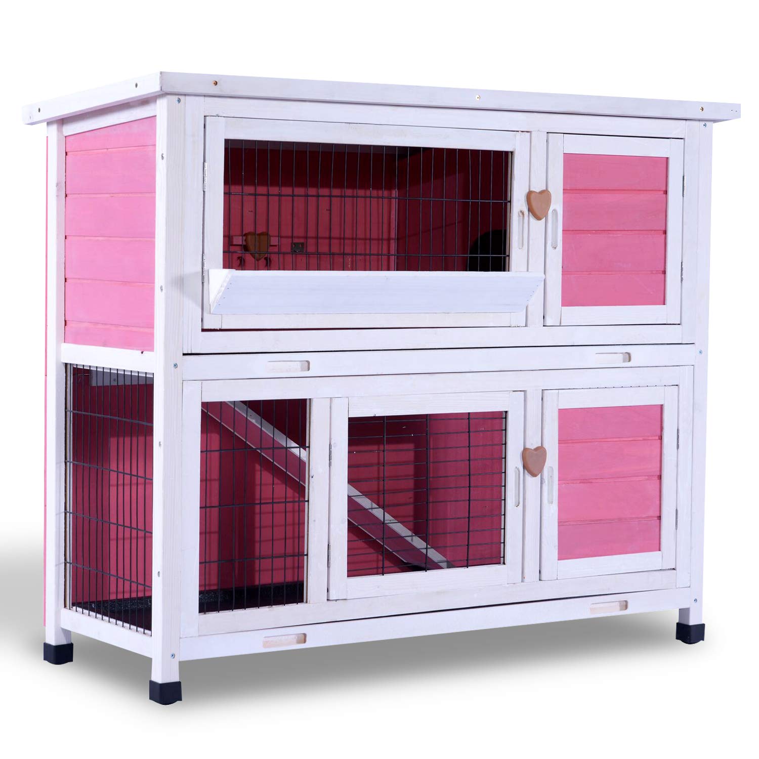 Lovupet 40 2 Story Wooden Rabbit Hutch Small Animal House Pet Cage Chicken Coop With Tray And Feed Trough 0323