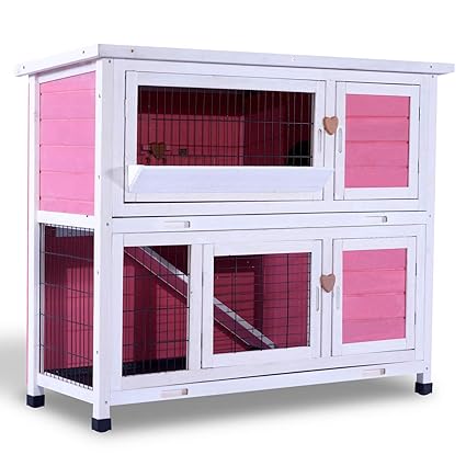 Lovupet 40 2 Story Wooden Rabbit Hutch Small Animal House Pet Cage Chicken Coop With Tray And Feed Trough 0323