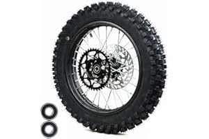 YLQYYH 12-15MM axle 14" Rim tube tire Complete rear wheel For small Dirt Pit Bike Trail 90/100-14 3.00-14 Wheel Rim Tire Fits 125-160cc Pit Dirt Bike TTR SSR BBR Includes Brake Rotor and Sprocket