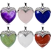 Flemtai 6 Pieces Heart Healing Crystal Pendants Quartz Silver Wrapped Gemstone Charms for DIY Jewelry Making Necklaces