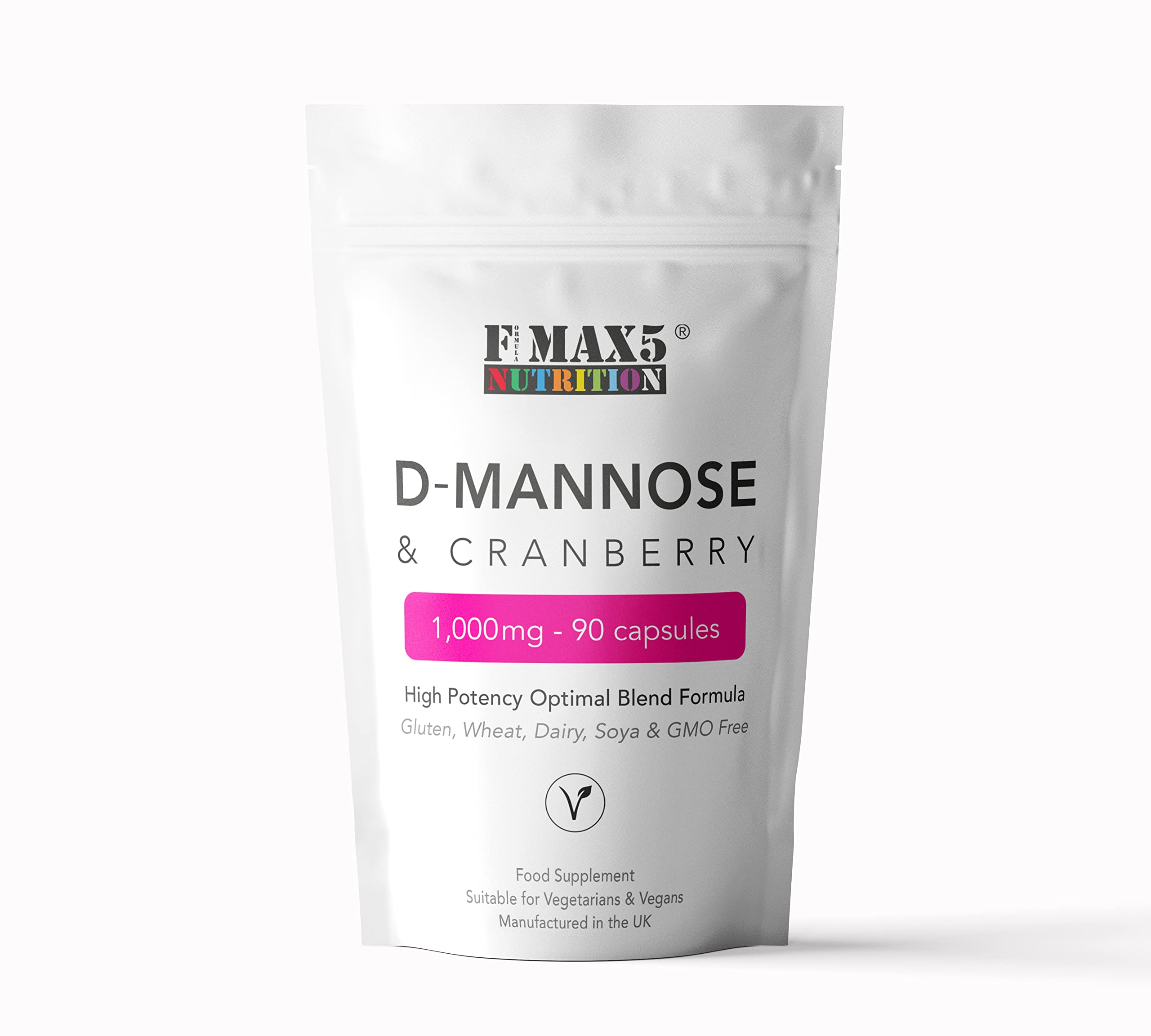 D-Mannose & Cranberry Capsules 1,000mg - 90 Capsules - Urinary Tract & Bladder Support - High Strength Blend - Allergen Free - Not Mannose Tablets or Powder - Made in the UK