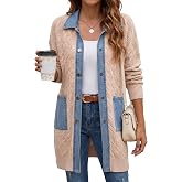 Dokotoo Cardigan Sweaters for Women Denim Patchwork Button Down Cable Knit Chunky Winter Clothing Outerwear Coats