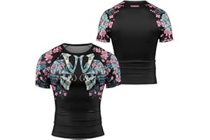 AUREIKA Samurai Men's BJJ Short Sleeve Rash Guard Performance Fit Shirt for MMA BJJ Jiu Jitsu Workout and Training