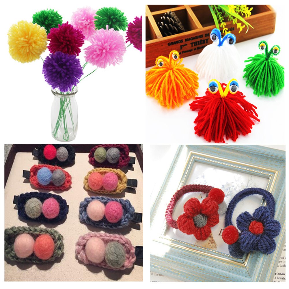 4 Size Pompom Makers,Fluff Ball Waver with 12 Skeins Acrylic Yarn Craft Tool Kit for DIY Wool Yarn Crochet Knitting
