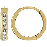 14Kt Yellow Gold Womens Princess-Cut Cubic Zirconia Single Row Huggie Hoop Earrings
