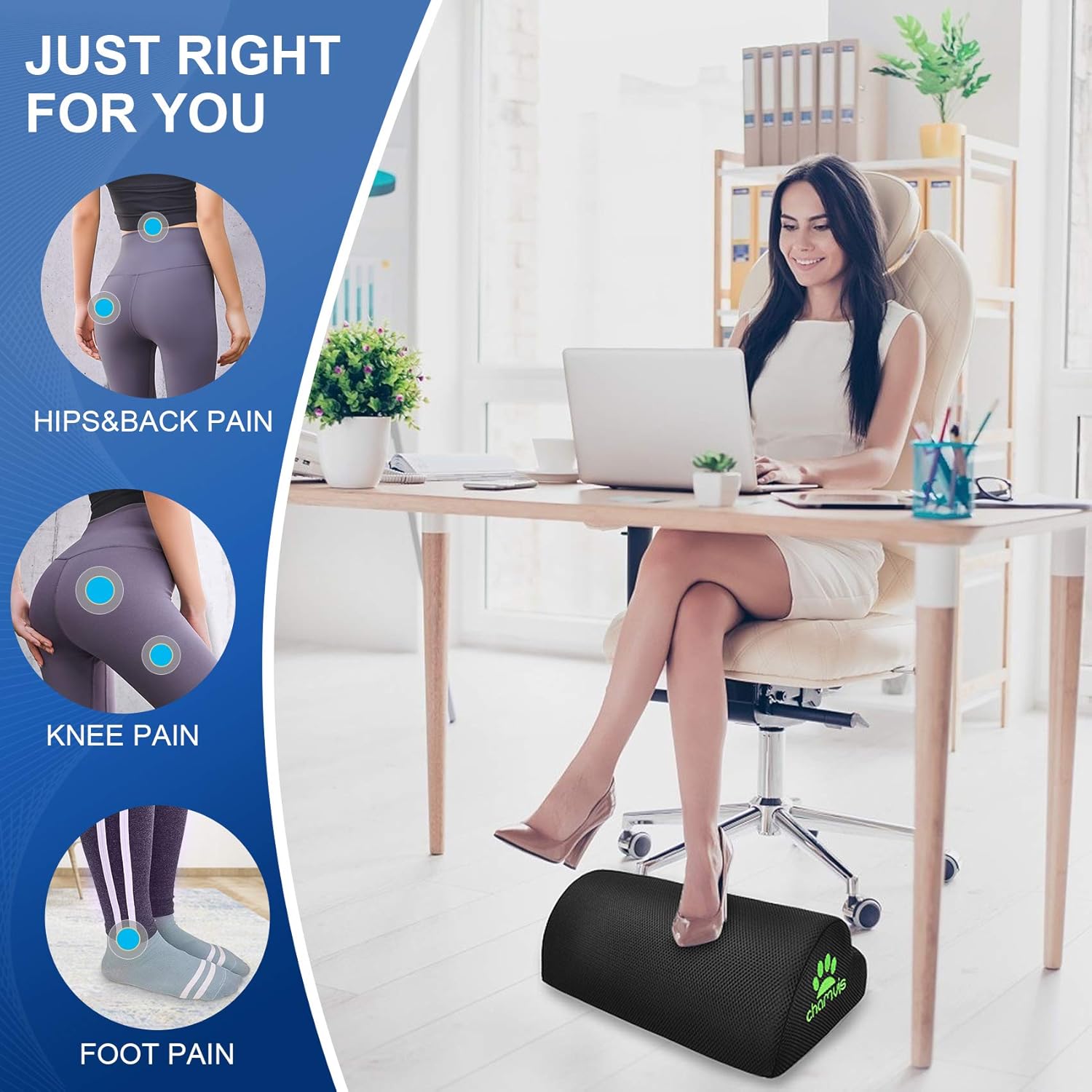 Chamvis Office Foot Rest Under Desk, Ergonomic Curve Cushion Non-Slip Footrest, Mesh Breathable and Soft Velvet Two Kinds of Covers, for Home, Office, Car, Airplane to Relieve Lumbar, Back, Knee Pain : Office Products