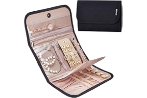 BELALIFE Travel Jewelry Case Organizer, Foldable Storage Roll for Earrings, Necklaces, Rings, Bracelets, Brooches, Black