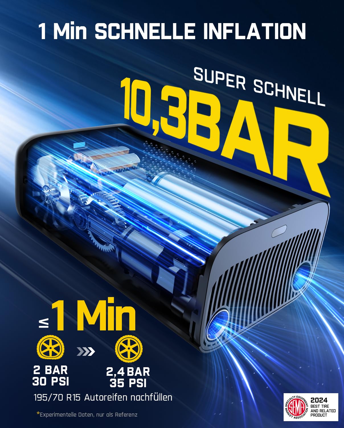 Fanttik X9 Pro Tragbare Elektronische Luftpumpe, 1 Min Schnelles aufblasen Elektrische Kompressor, 10,3 BAR/150 PSI Luftkompressor mit LED-Licht für Fahrrad, Auto, Motorrad und Ball-Klassisch Schwarz 2