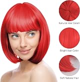 Aomig Short Bob Wig Set 4 Pack Neon Fancy Dress Wigs with Bangs Sunglass Cap view 2