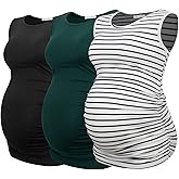 Smallshow Women's Maternity Tank Tops Sleeveless Ruched Pregnancy Clothes 3-Pack