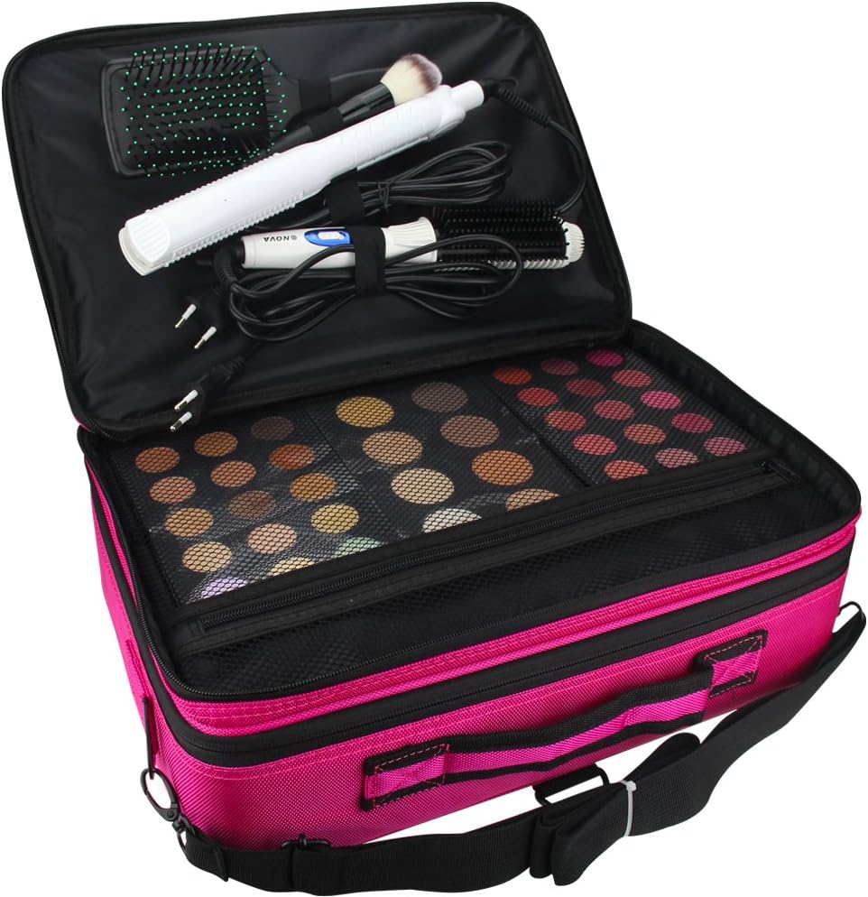 MONSTINA Large Capacity Makeup Case 3 Layers Cosmetic Organizer Brush Bag Makeup Train Case Makeup Artist Box for Hair Curler Hair Straightener Brush Set and Cosmetics : Beauty