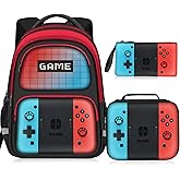 JIRAIKEI Kids Backpack For Boys，Gamer Boys Backpack For Children Teens Elementary Middle School, 17″ Students Bookbag