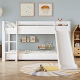 Merax Kids Bunk Bed with Adjustable Ladder & Slide, White Wood Frame view 9