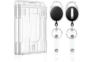 Pawfly 2 Pack Vertical 2-Card Badge Holder with Thumb Slots Hard Transparent PC Case Protector with Retractable Badge Reel Ca