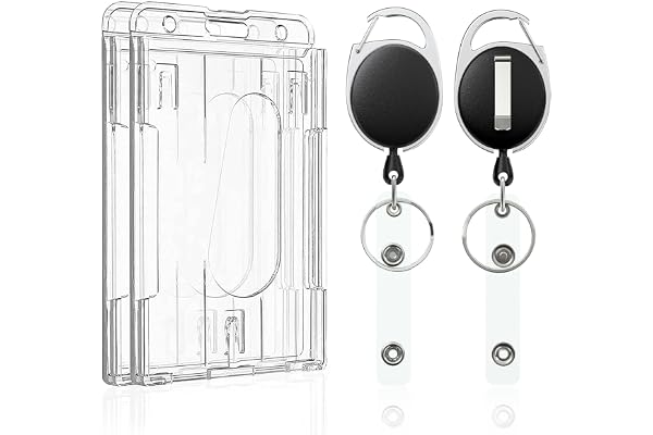 Pawfly 2 Pack Badge Holders with Reel for Office School IDs | Transparent 2-card holder with thumb slots, retractable reel an