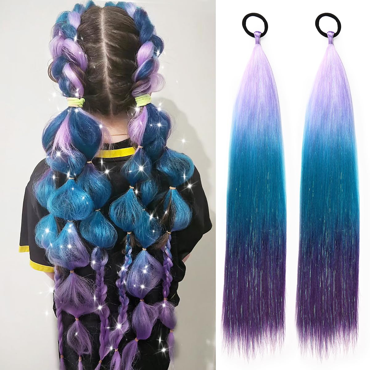 Ponytail Extensions for Braiding Rainbow Ponytail with Hair Tie 2 Packs 50g/Pack Colourful Hair Extensions 26 inch Ombre Braiding Pony Tail Synthetic Hair Extensions for Women Girls #S314 โ image 1
